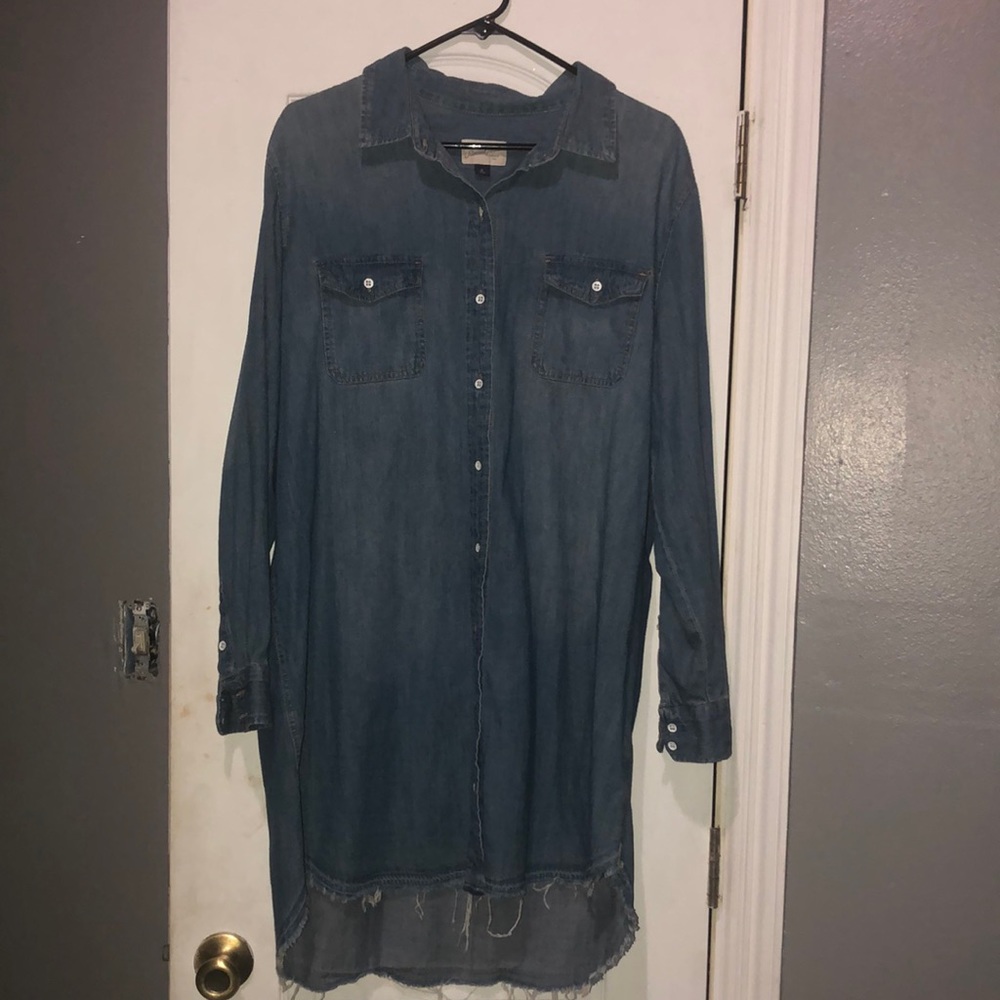 Prwnd Universal Thread denim Blue XL, Long Sleeve Dress Raw Hem Women